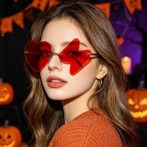 UV400 Colored Rimless Heart-Shaped Sunglasses for Women with Sun Protection