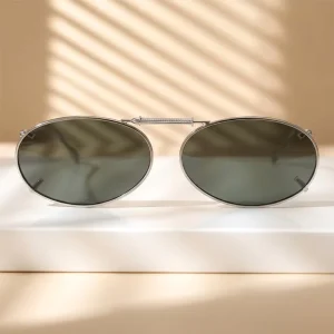 UV400 Polarized Unisex Metal Clip-On Sunglasses Oval Lightweight Adjustable Silicone Arms
