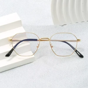 Ultra-Light Metal Full-Rim Photochromic PC Lens Eyeglass Frames for Unisex with Anti-Blue Light Lenses