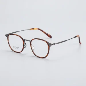 Ultra light Titanium Alloy Unisex Glasses Frame Geometric Pattern Round Full Rim Durable Fashionable