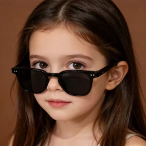 Unique Square Full Frame Children’s Sunglasses Trendy Rivets Style Clear Lenses UV400 Protection for Outdoor Sports