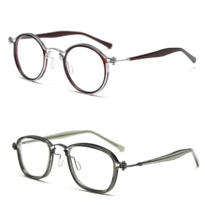 Unisex Adults Handmade Retro Artistic Plate Foot Flat Light Eyeglasses Metal Mirror Frame Round Style Punk Niche Optical Glasses