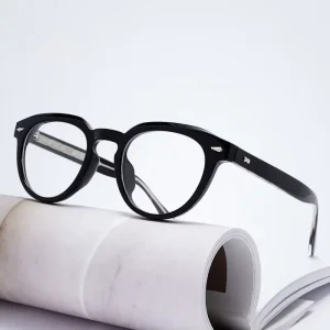 Unisex Black Big Round Eyeglass Frames with Blue Light Blocking Lenses