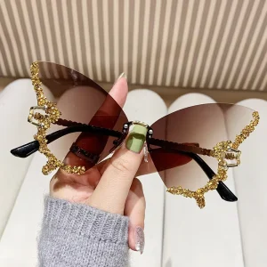 Unisex Bling Rimless Butterfly Sunglasses Metal Frame UV400