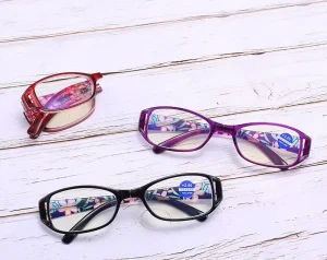 Unisex Blue Light Blocking Reading Glasses with Red Flower Pattern