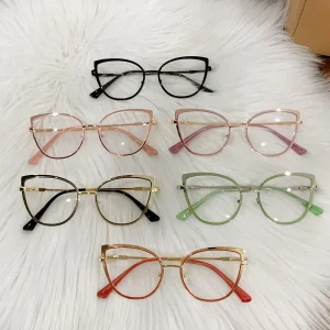 Unisex Cat Eye Rimless Full Frame Metal Reading Glasses with Anti Blue Light Blocking