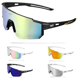 Unisex Cycling Sunglasses UV400 Anti-Wind Lightweight Anti-Scratch Replaceable PC and Acrylic Lenses for Skiing