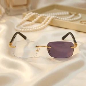 Unisex Diamond-Cut Rimless Sunglasses with Case