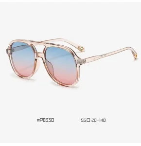 Unisex Double Bridge Sunglasses, Transparent Polarized Lenses, UV Protection, Full Rim