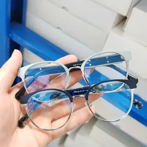 Unisex Full Rim Metal Optical Eyeglass Frames with Letter Detail
