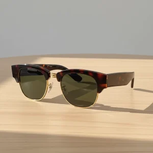 Unisex Half-Rim Acetate Square Sunglasses with UV400 Protection
