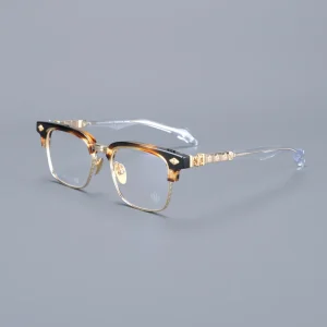 Unisex Handmade Titanium Sheet Full-Rim Geometric Blue-Light Reading Eyeglasses