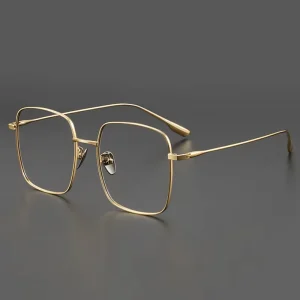 Unisex IP Gold-Plated Titanium Square Eyeglass Frames