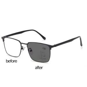 Unisex Metal Frame Progressive Reading Glasses Transparent Lens Photochromic Anti-Blue Light