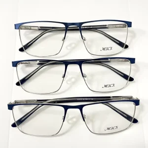 Unisex Metal Full-Rim Rectangle Optical Frames with Solid Pattern and Special-Design Temples