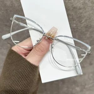 Unisex Oval Anti-Blue Light AC-Lens Full-Rim Metal Myopia Eyeglasses