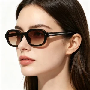 Unisex Oval Sunglasses UV400 Retro Small Frame Brown Tortoiseshell Rivet