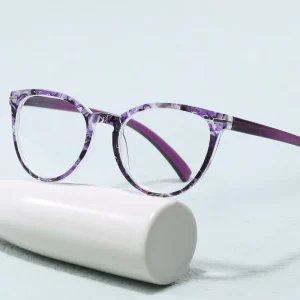 Unisex Patterned Resin Reading Glasses Transparent Lenses Lightweight Round-Face Fit