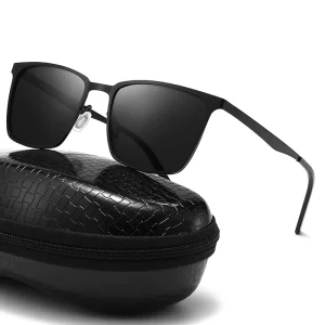 Unisex Polarized Sunglasses with Black Metal Square Frame and UV400 Protection