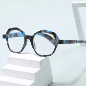 Unisex Polygon Reading Glasses PC Leopard-Print Frame Transparent Lenses