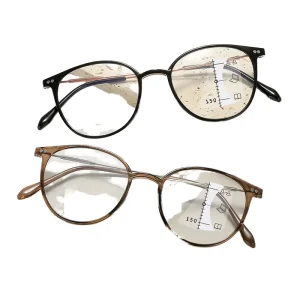Unisex Progressive Reading Glasses Metal Frame Anti-Blue-Light Transparent Lenses Diamond Face Shape KY9945