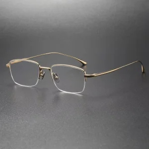 Unisex Rectangle Semi Rimless Titanium Prescription Eyeglass Frames