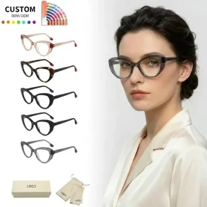 Unisex Retro Modern Square Cat Eye Full Rim Plastic Optical Eyewear Frames Anti Blue Light Blocking Glasses Stylish Decoration