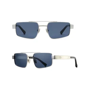 Unisex Retro Square Polarized Sunglasses Silver Metal Double Bridge UV400 Outdoor Eyewear