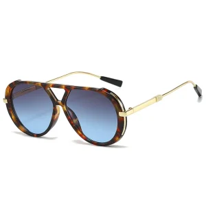 Unisex Retro Sunglasses Leopard Print Frame Green Lens UV400 Double Bridge