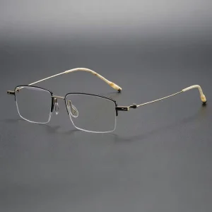 Unisex Retro Titanium Rectangle Optical Frames, Semi-Rimless, Half-Frame