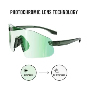 Unisex Rimless Gold Photochromic Sports Sunglasses, UV Protection, Outdoor Riding