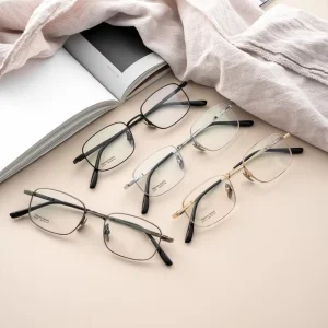 Unisex Semi-Titanium Retro Square Eyeglass Frames with Blue Solid Pattern