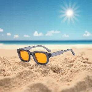 Unisex Small Square Sunglasses Orange Lens UV400 Protection PC Frame for Driving