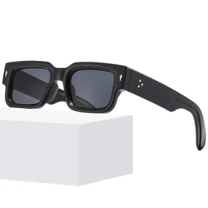 Unisex Small Square Sunglasses with UV400 Lenses, Black White Green Frames