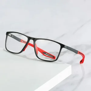 Unisex Sports Flat Reading Glasses Soft Rubber Frames Anti-Blue-Light Clear Lenses Black Gray