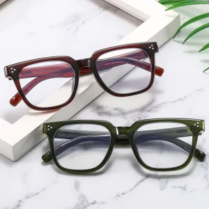 Unisex Square Anti Blue Light Vintage Optical Frames, Green and Gray PC Material