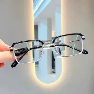 Unisex Square Metal Blue Light Filter Reading Eyeglass Frames