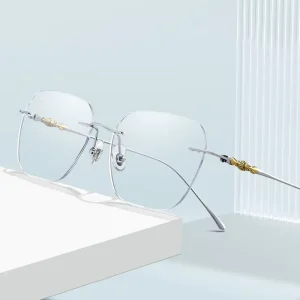 Unisex Square Titanium Rimless Prescription Eyeglass Frames