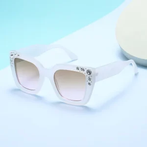 Unisex Sunglasses with UV400 Optical Lenses and Diamond-Encrusted PC Frame