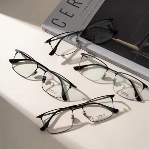 Unisex Titanium Reading Glasses with Blue Light Blocking Lenses and Diamond Detail
