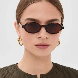 Unisex Tortoise Frame Oval Sunglasses with Leopard Shades