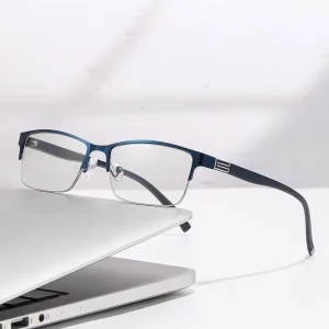 Unisex Transparent Half-Frame Reading Glasses PC Alloy Frame Anti-Blue-Light Lightweight Business Style