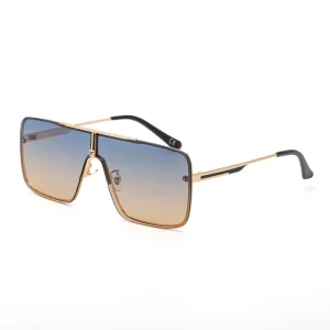 Unisex UV400 Oversized Square Retro Sunglasses with Gold Metal Frame and PC Lenses