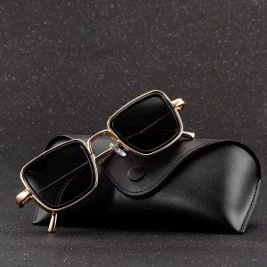 Unisex UV400 Retro Thick-Rim Metal Square-Frame Sunglasses with Grey, Brown, Red, or Blue Lenses