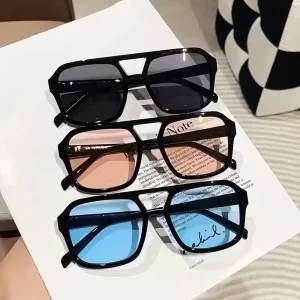 Unisex Vintage Pilot Sunglasses with Double Bridges and Yellow Lenses