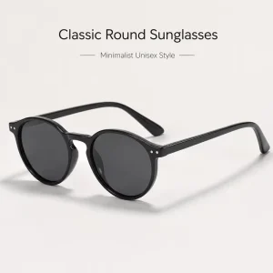 Unisex Vintage Round Frame Polarized Anti-Blue Light Sunglasses for Outdoor Use