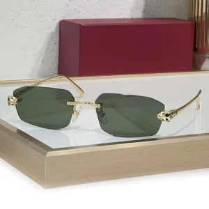 Unisex frameless polygonal cheetah-pattern metal sunglasses with UV400 lenses