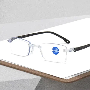 Universal Reading Glasses with Anti Blue Light Transparent Lenses Black Frameless Cutting for Male Female Square Style