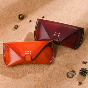 Vegetable Tanned Leather Sunglasses Pouch Thickened Structured Eyeglass Case with Nose Pad