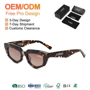 Vintage Cat Eye Acetate Sunglasses Women Geometric Frame UV400 Protection Custom Logo OEM ODM Black Eyewear